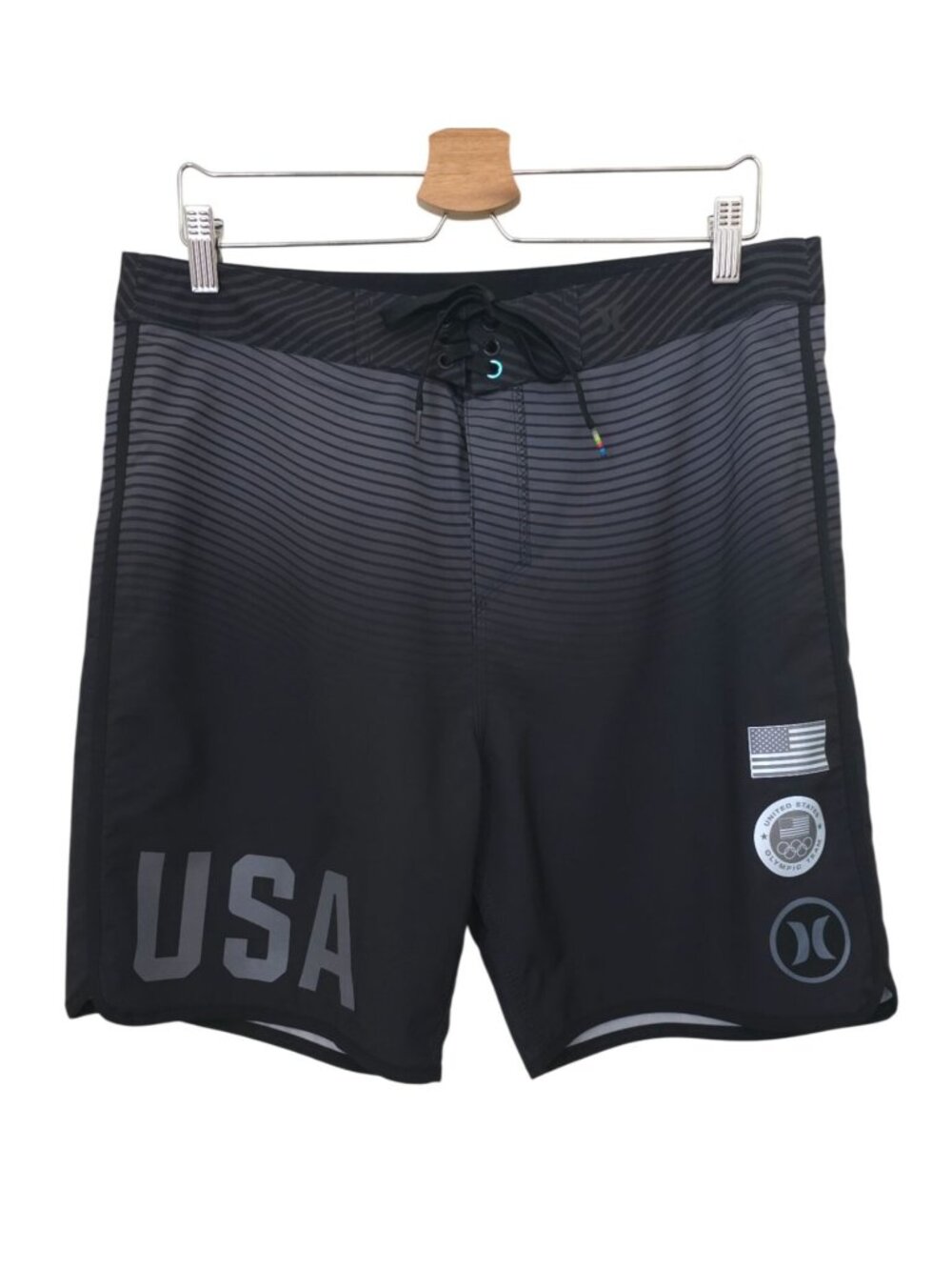 Hurley USA Olympic Team Phantom Black Quick Dry Board Swim Shorts Men's Sz 33x7